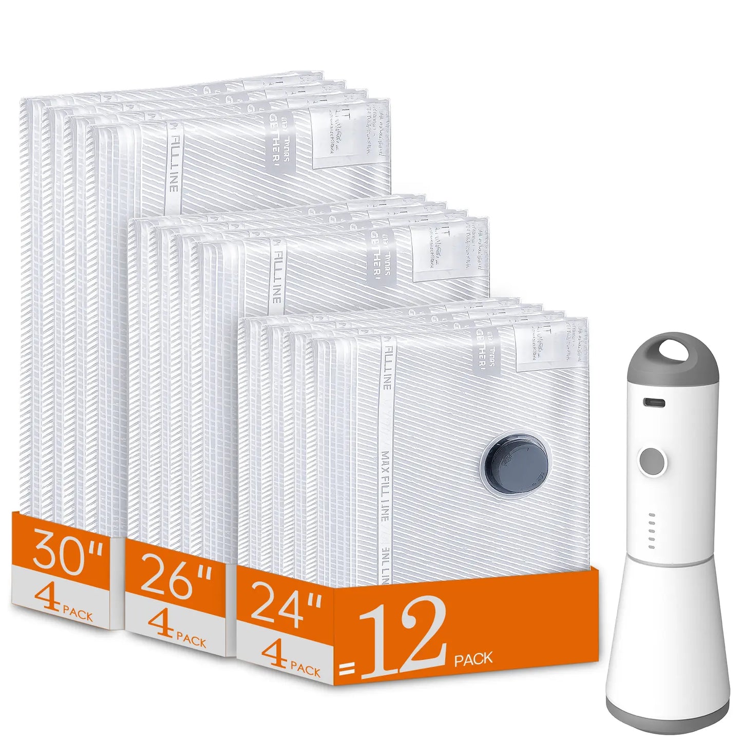 【Summer Vibes】Vacease Cordless Travel Vacuum Bag Set with Rechargeable Air Pump - 15-Pack Space Saving Storage Bags, Airtight Resealing Sealed Organizers for Luggage, Sturdy Lightweight Clothes Storage Solution, Vacuum Bags for Travel