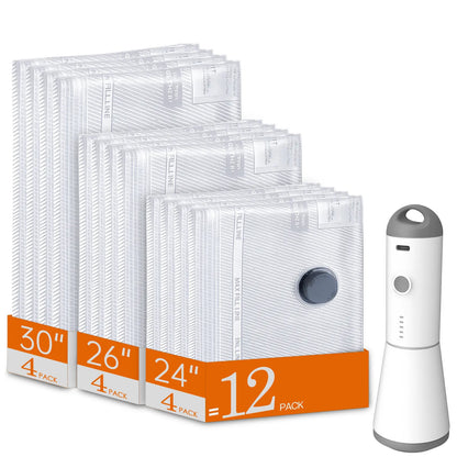 【Summer Vibes】Vacease Cordless Travel Vacuum Bag Set with Rechargeable Air Pump - 15-Pack Space Saving Storage Bags, Airtight Resealing Sealed Organizers for Luggage, Sturdy Lightweight Clothes Storage Solution, Vacuum Bags for Travel