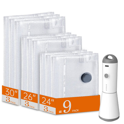 【Summer Vibes】Vacease Cordless Travel Vacuum Bag Set with Rechargeable Air Pump - 15-Pack Space Saving Storage Bags, Airtight Resealing Sealed Organizers for Luggage, Sturdy Lightweight Clothes Storage Solution, Vacuum Bags for Travel