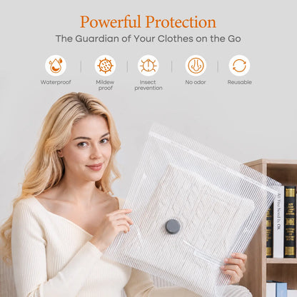 【Summer Vibes】Vacease Cordless Travel Vacuum Bag Set with Rechargeable Air Pump - 15-Pack Space Saving Storage Bags, Airtight Resealing Sealed Organizers for Luggage, Sturdy Lightweight Clothes Storage Solution, Vacuum Bags for Travel
