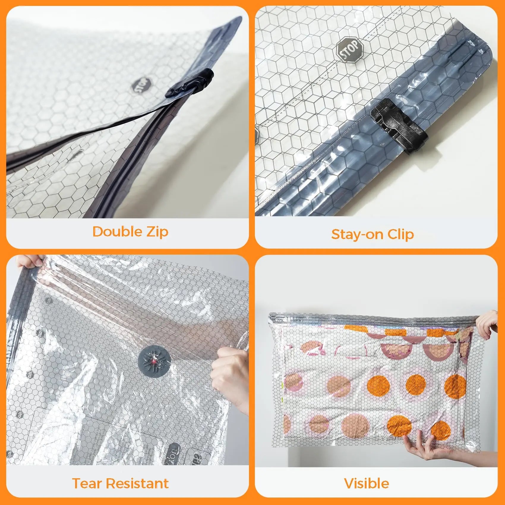 Travel vacuum bags — airtight double-lock zipper seal