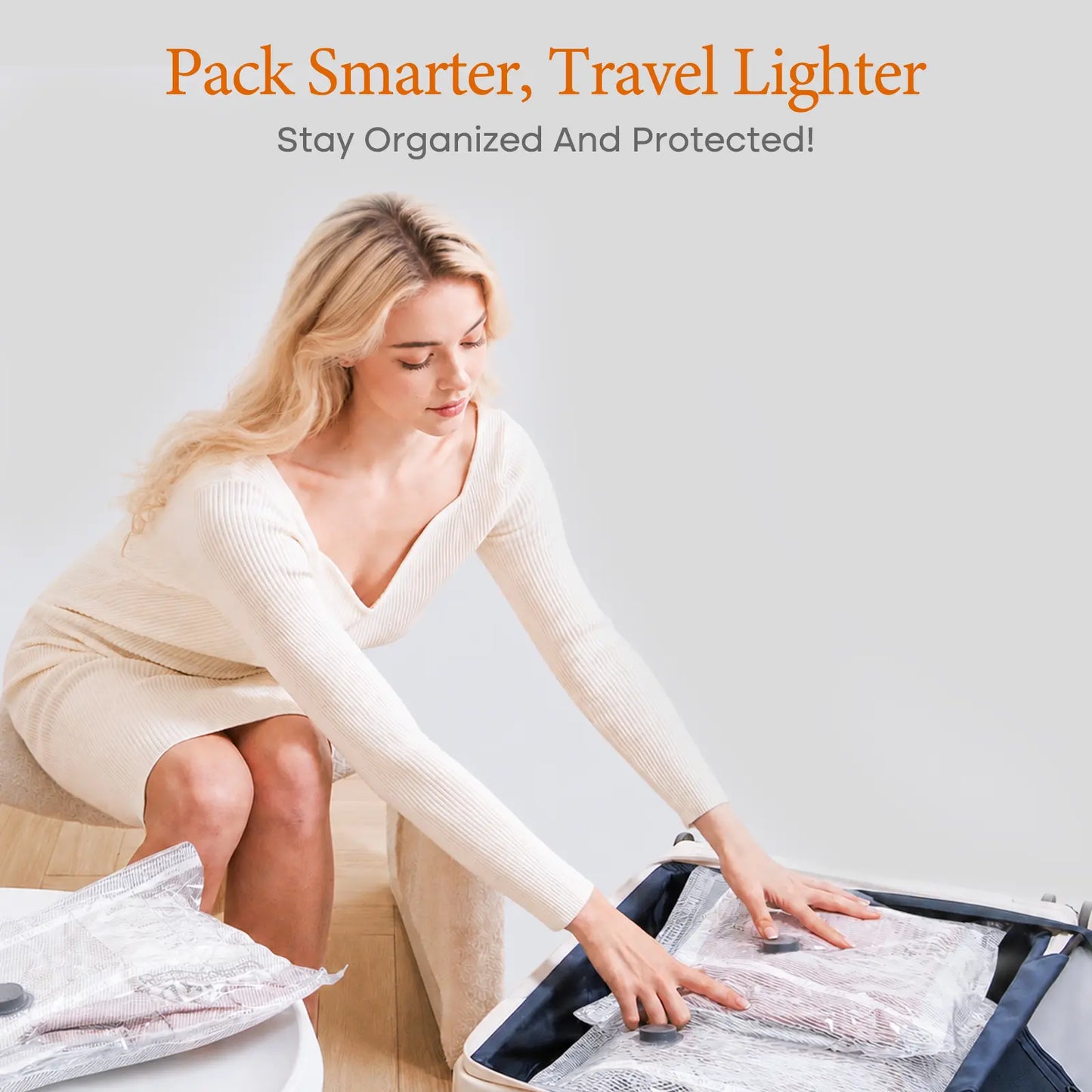 【Summer Vibes】Vacease Cordless Travel Vacuum Bag Set with Rechargeable Air Pump - 15-Pack Space Saving Storage Bags, Airtight Resealing Sealed Organizers for Luggage, Sturdy Lightweight Clothes Storage Solution, Vacuum Bags for Travel