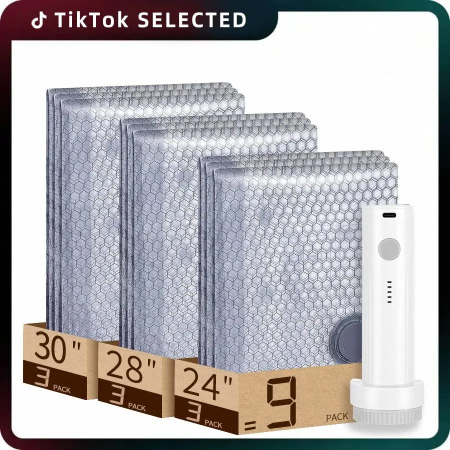 Vacuum compression bags for carry-on, checked luggage, and home storage
