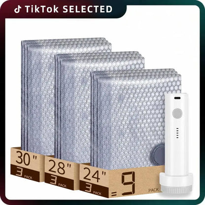 Vacuum compression bags for carry-on, checked luggage, and home storage