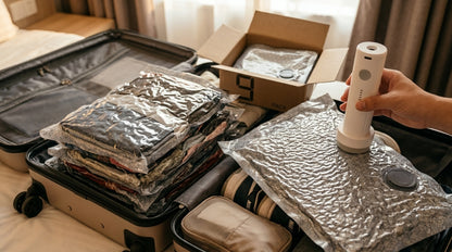 Vacuum compression bags for carry-on, checked luggage, and home storage